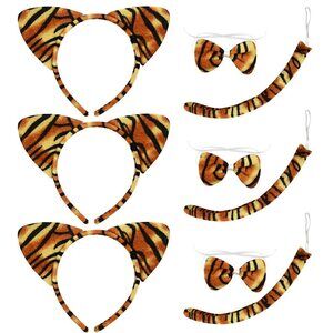 6438 3 Set Tiger Costume Kit With Ears, Nose, Tail And Bow Tie